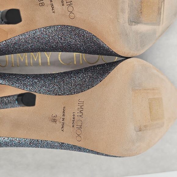 Jimmy Choo 100 Pumps Size 38 Pointed Toe Glitter Heels - Picture 8 of 11